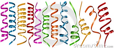 Set isolated colorful party streamers for carnival, birthday, new year and holidays Vector Illustration