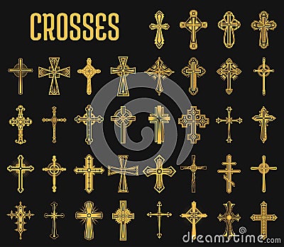 Set of isolated crosses of christian religion Vector Illustration