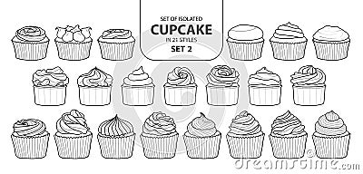 Set of isolated cupcake in 21 styles set 2. Vector Illustration