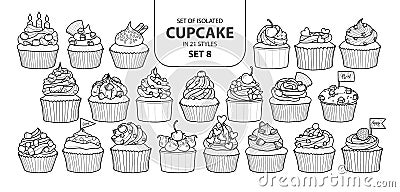 Set of isolated cupcake in 21 styles set 8. Vector Illustration