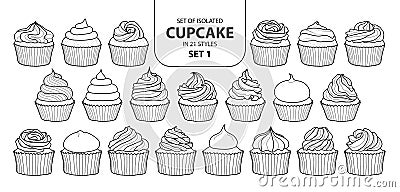 Set of isolated cupcake in 21 styles set 1. Vector Illustration