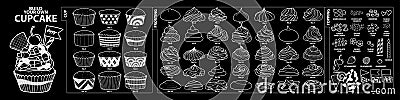 Set of isolated cups, frosting and toppings for build your own c Vector Illustration