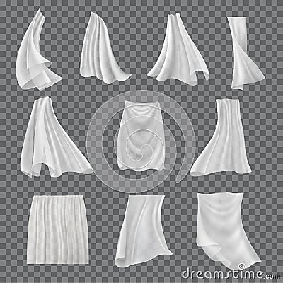 Set of isolated curtain, tulle on transparent Vector Illustration