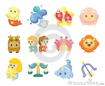 Set of isolated cute zodiac symbols Vector Illustration