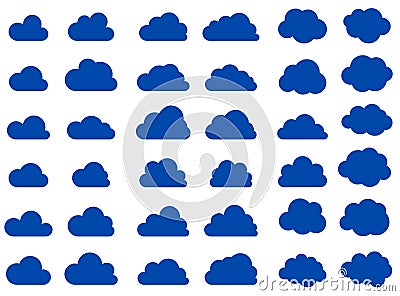 Set of isolated dark blue clouds Vector Illustration