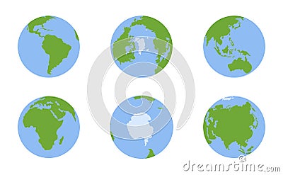 Set of Isolated Earth Globe Icon With Flat Rounded Cartoon Style Vector Illustration