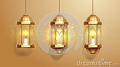 Set of isolated eastern lanterns or fanous, fanoos Vector Illustration