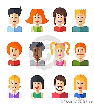 Set of isolated flat design people icon avatars Vector Illustration