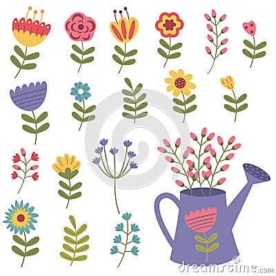 Set of isolated flower Vector Illustration