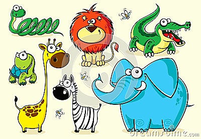 Set of isolated funny animals of Africa Vector Illustration