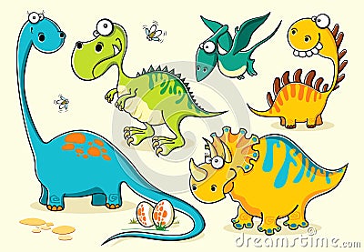 Set of isolated funny dinosaurs Vector Illustration