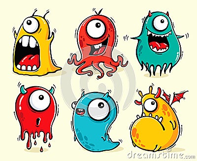 Set of isolated funny monsters Vector Illustration