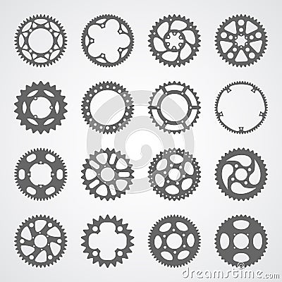 Set of 16 isolated gears and cogs Vector Illustration