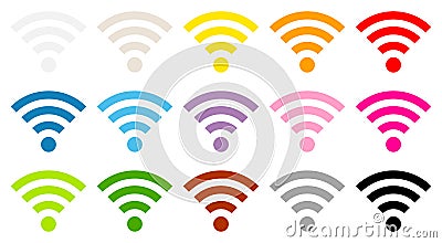 Set Of Isolated Graphic Wi-Fi Icons Fifteen Colors Vector Illustration