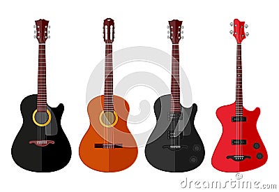 Set of isolated guitars Vector Illustration