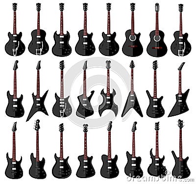 Set of isolated guitars. Flat design Vector Illustration