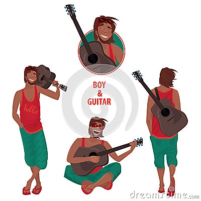 Set of isolated guy with guitar Vector Illustration