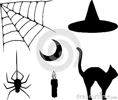 Halloween items in simple style Vector Illustration