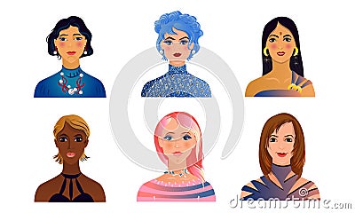 Faces of women of different nationalities, complexion vector illustration Vector Illustration