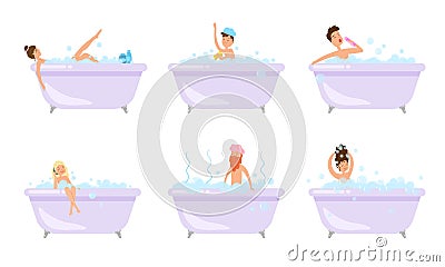 Happy men and women taking bath and relaxing vector illustration Vector Illustration