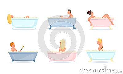 Men and women taking bath and relaxing vector illustration Vector Illustration