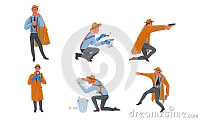 Man detective in traditional hat making private investigation vector illustration Vector Illustration