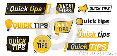 Set of isolated hints icons, quick tips with lamp Vector Illustration