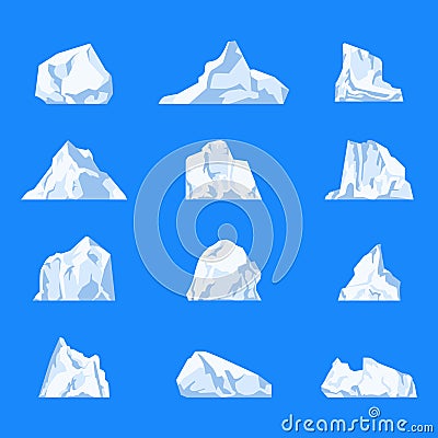 Set of isolated iceberg or glacier, crystal Vector Illustration