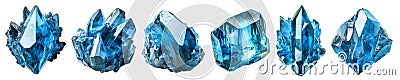 set of isolated illustrations blue gem crystals. Generative AI Cartoon Illustration