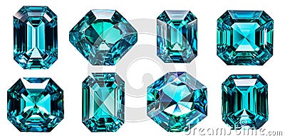 set of isolated illustrations blue gem crystals. Generative AI Cartoon Illustration