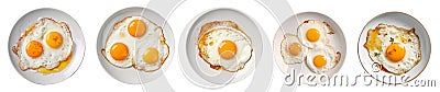 set of isolated illustrations of different fried eggs plates. Generative AI Cartoon Illustration