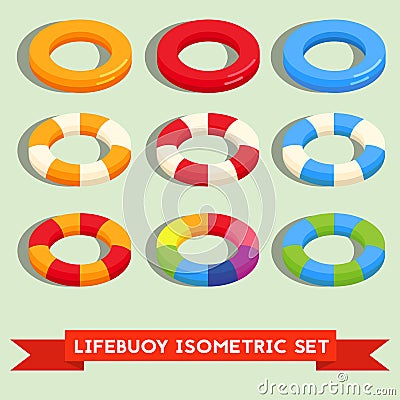Set of isolated lifebuoy or swimming ring. Vector Illustration