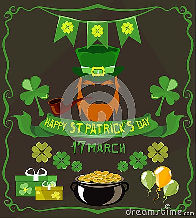 Set of isolated objects on St. Patrick`s Day theme Vector Illustration