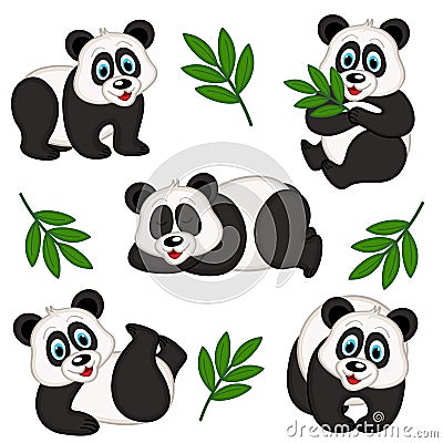 set of isolated panda Vector Illustration