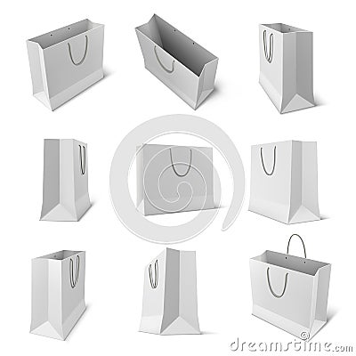 Set of isolated paper bag for shop or store Vector Illustration