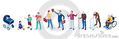 Set of isolated people in aging stages, age growth Vector Illustration