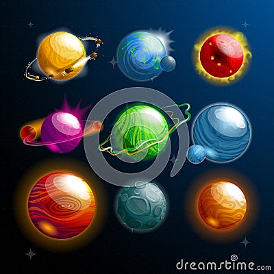 Set of isolated planets or stars, globe. Cosmos Vector Illustration