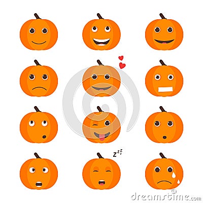 Set of Isolated pumkin cute smile character Vector Illustration