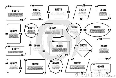 Set of isolated quote frames. Speech bubbles with quotation marks. Blank text box and quotes. Blog post template. Vector Vector Illustration