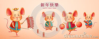 Set of isolated rats for 2020 chinese holiday. Vector Illustration