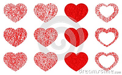 Set of isolated red heart icon, love symbol collection on white background Vector Illustration