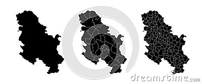 Set of isolated Serbia maps with regions. Isolated borders, departments, municipalities Vector Illustration