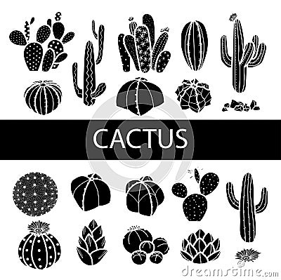 Set of isolated silhouette cactus and succulents. Vector illustration. Vector Illustration