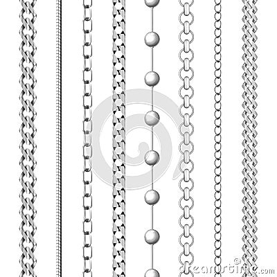 Set of isolated silver chain and beads Vector Illustration