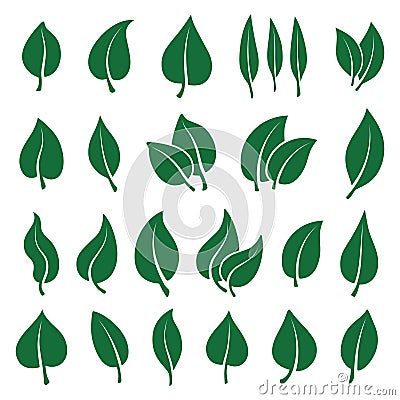 Set of isolated simple leaves icons. Elements for eco and bio logos and symbols. Vector Illustration