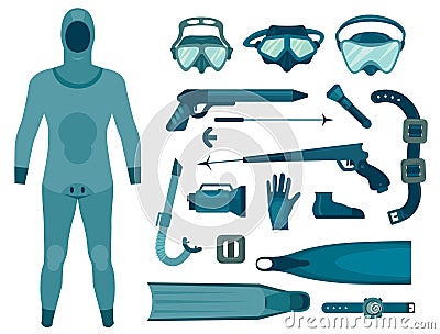 Spearfishing equipment. Underwater hunter. Vector Illustration