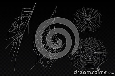 Set of isolated spider web. Halloween background Vector Illustration