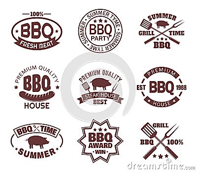 Set of isolated steakhouse signs or meat shop logo Vector Illustration