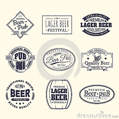 Beer labels and stickers, beermat and coaster Vector Illustration