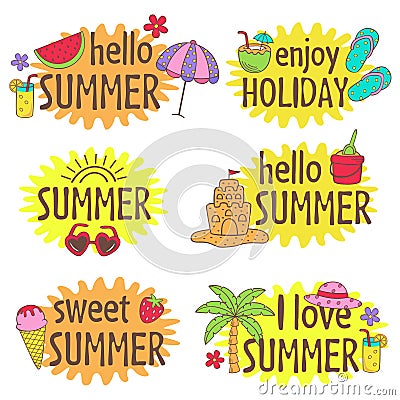 Set of isolated summer letterings design Vector Illustration